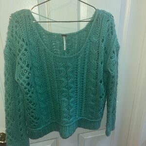 Free People mint green cable knit sweater